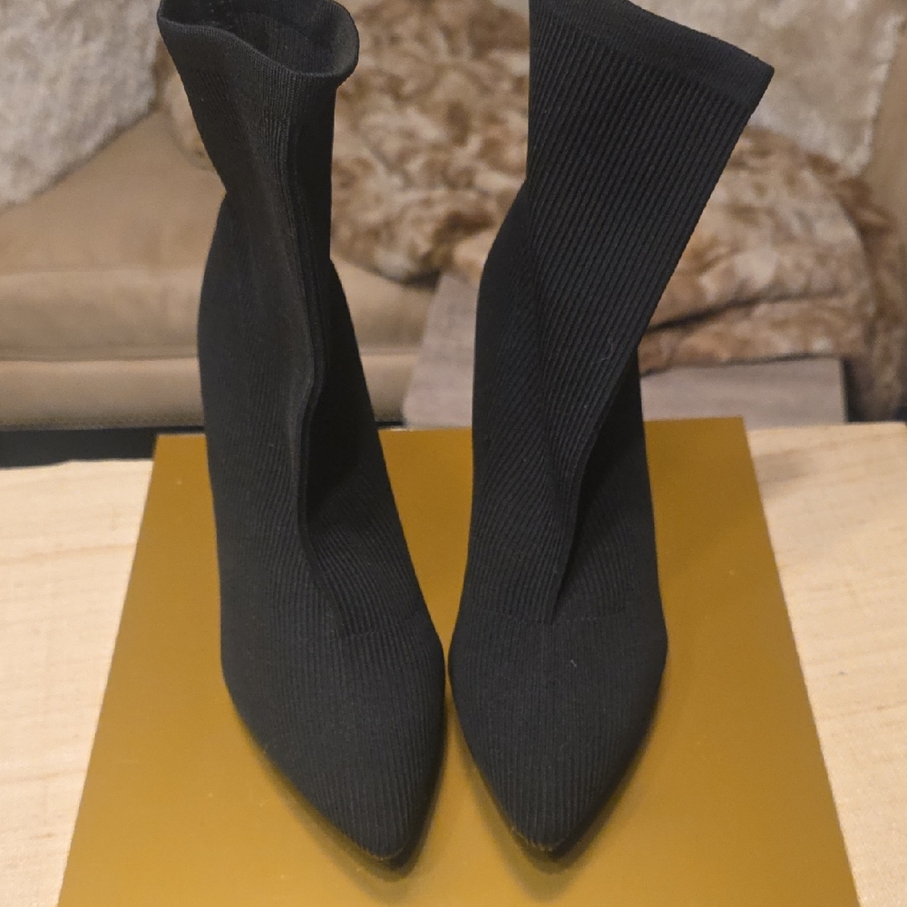 Public Desire Black Heeled Stretch  Boots